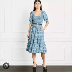 Hill House The Crepe Louisa Nap Dress - Trailing Vine Blue Crepe Size XS